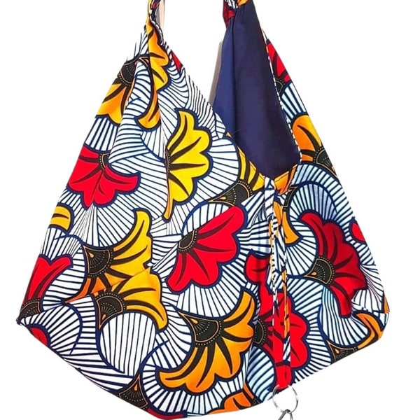 Sac en tissu africain Fleurs de Mariage. Rouge/Jaune. Cire africaine, Ankara.