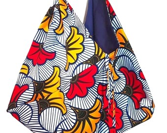 Bolso de tela africana Fleurs de Mariage. Rojo/Amarillo. Cera africana, Ankara.