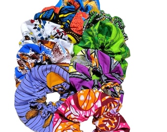 Scrunchies- Cheveux élastiques en tissu de cire africaine - colorés avec de nombreuses variations