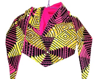 Unisex lightweight scarf in African fabric, fuchsia/yellow, African Wax, Ankara.
