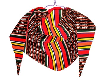 Chèche / Foulard léger unisexe en tissu africain, motif géométrique rouge / orange, cire africaine, Ankara.