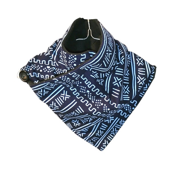 Echarpe/cache-cou en tissu africain - intérieur coton ou polaire - unisexe - motif Bogolan - African Wax, Ankara.