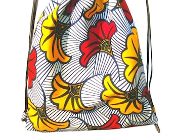 African fabric backpack bag - African Wax - Ankara - Fleurs de Mariage Red / Yellow