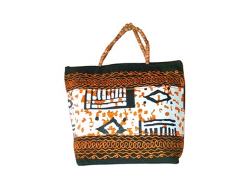 Woman bag with handles in African fabric, - African Wax - Ankara.