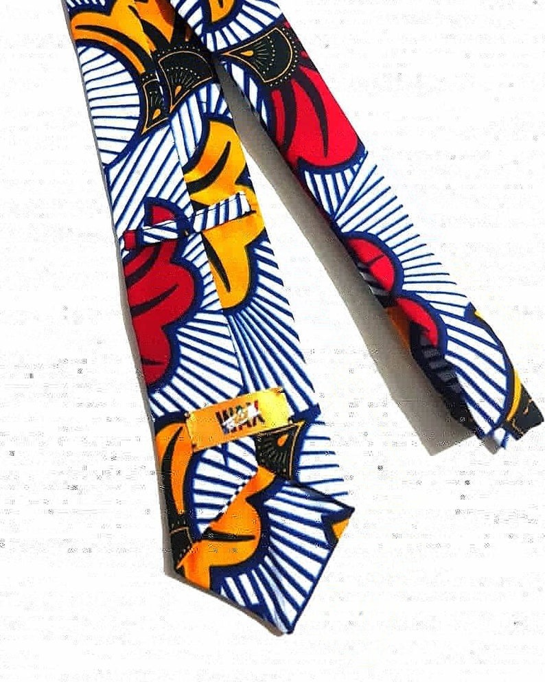 Cravate en tissu africain African Wax / Ankara Fleurs de Mariage Rouge/Jaune image 4