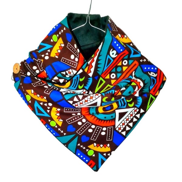 Foulard/cache-cou en tissu africain - doublure en coton ou polaire - multicolore - Cire africaine, Ankara.