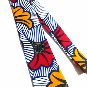 Cravate en tissu africain African Wax / Ankara Fleurs de Mariage Rouge/Jaune image 1