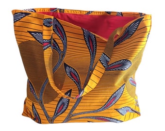 Maxi-Bag in African wax fabric - yellow-orange/grey