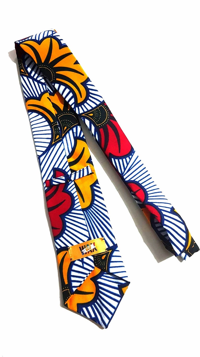 Cravate en tissu africain African Wax / Ankara Fleurs de Mariage Rouge/Jaune image 3