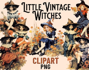 Vintage Witch Clipart, Witches Halloween Retro PNG, Magic Clip Art Bundle, Witchy Aesthetic PNG files, Fall Colors Clip-Art