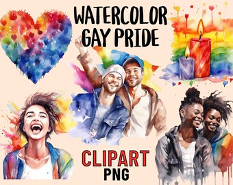 Gay Pride Clipart, Pacchetto PNG del mese dell'orgoglio dell'acquerello, ClipArt arcobaleno, Bandiera dell'orgoglio PNG, PNG lesbici, Clipart LGBT
