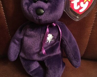 Ty Beanie Baby Princess the Purple Bear Princess Diana Vintage Rare