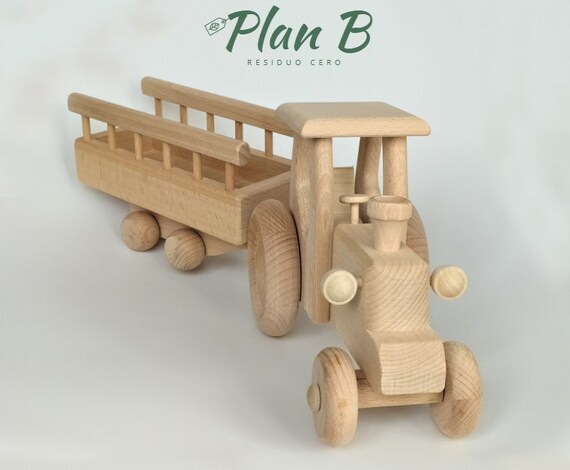wooden toy tractor and trailer