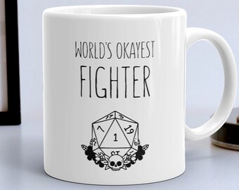 Fighter - Dungeons and Dragons Fighter - Fighter Miniature - Mug - Dnd Gift - Dnd Fighter - Dice Bag Set Box - 20 Sided Dice - Fighter Mug
