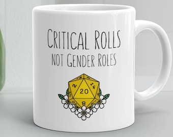Critical Rolls Not Gender Roles Mug, Nonbinary Tabletop RPG Gamer Gift