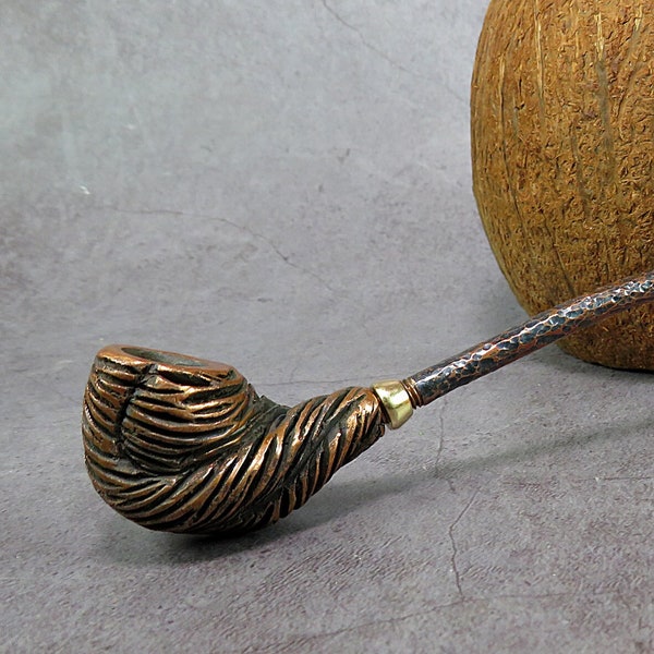 Pipe de marguillier en jute, ensemble de fumage artisanal original avec garrot imitation corde, souvenir en bronze personnalisé, cadeau fait main pour fumeur