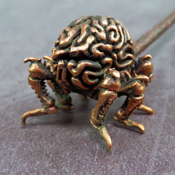 Insect-brain pipe with lid, custom smoking souvenir, unique bronze Hexapoda, six-legged monster inspired by Giger, crazy gift for biologist