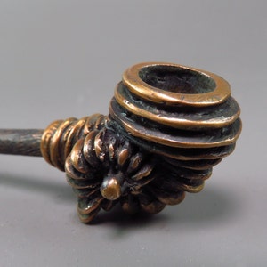 Fossil Shell-Horn Pipe | Collectible Disassembling Smoking Set | Bronze Bowl with Copper Mouthpiece, Screen & Tools