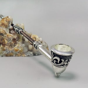 Silver Pipe in Eastern Style with Long Mouthpiece | Collectible Jewelry Disassembling Smoking Set & Accessory