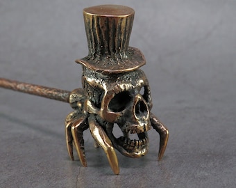 Spider-Skull Pipe | Collectible Disassembling Smoking Set | Bronze Bowl with Customizable Copper Mouthpiece, Screen & Tools