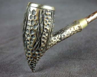 Alga churchwarden pipe, creative bronze smoking set with long mouthpiece, unique custom present for smoker-diver, handmade smoky souvenir