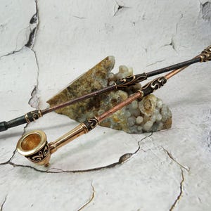 Bronze Pipe in Eastern Style with Long Mouthpiece | Collectible Disassembling Smoking Set & Accessory
