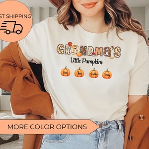Personalized Grandma Shirt, Custom Nickname Grandma Nana Mimi Shirt For Autumn, Fall Grandma Shirt With Grandkids Names, Fall Halloween