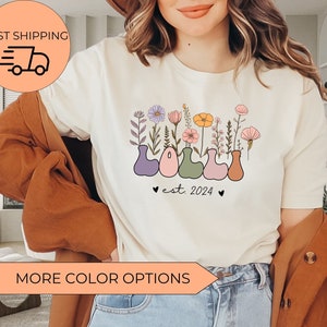 Lolli Shirt, Personalized Lolli Wildflowers Shirt, Lolli Est 2024, Pregnancy Announcement, Custom Grandma Shirt, Mother&#39;s Day Lolli Gifts