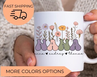 Nana Mug With Grandkids Names, Personalized Nana Wildflowers Mug,Grandkids Names Mug,Custom Grandma Coffee Mug,Mother's Day Gift,Nana Gift
