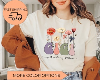 Gigi Shirt With Grandkids Names, Personalized Gigi Wildflowers Shirt,Grandkids Names Shirt,Custom Grandma Shirt,Mother's Day Gift,Gigi Gift