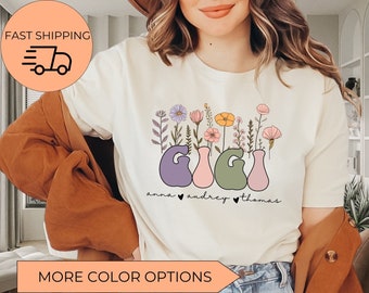 Gigi Shirt With Grandkids Names, Personalized Gigi Wildflowers Shirt,Grandkids Names Shirt,Custom Grandma Shirt,Mother's Day Gift,Gigi Gift