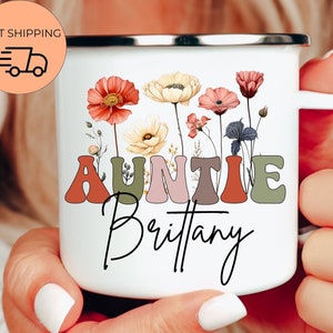 Wildflowers Enamel Mug for Auntie, Personalized Auntie Mug, Custom Gift for Aunt, Gift Idea, Birthday Gift for Auntie, New Aunt Gifts