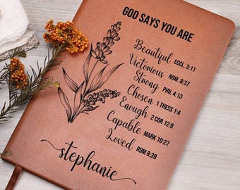 Personalized Prayer Journal Christian Gift for Women God Says I am Positive Affirmations Leather Custom Notebook Christmas Birthday