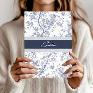 Blue Toile Personalized Journal Gift Customized Coquette Notebook women Custom Name Journal Bridesmaid Proposal Wedding Bridal Party Gift