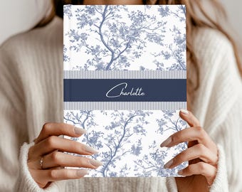 Blue Toile Personalized Journal Gift Customized Coquette Notebook women Custom Name Journal Bridesmaid Proposal Wedding Bridal Party Gift