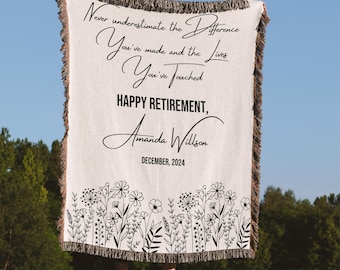 Personalized Retirement Blanket Custom Gift for Women Coworker Farewell Present Retired Boss Sentimental Throw Blanket Woman Retirement