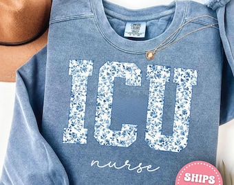 ICU Nurse Sweatshirt Blue Toile Intensive Care Nurse Tee Critical Care Nurse Shirt ICU Gift Intensive Care Unit Nurse Sweater Nurse Student