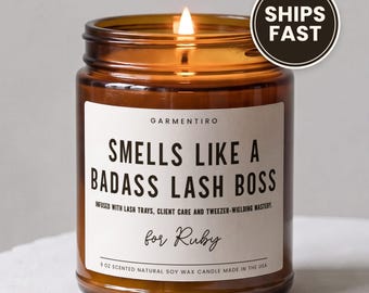 Lash Boss Candle, Funny Lash Tech Gift, Personalized Name Candle for Salon Owner, Beauty Professional and Client Thank You Appreciation