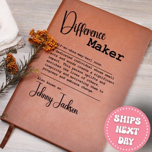 Difference Maker Journal with Name Personalized Custom Difference Maker Definition Leather Notebook,Coworker Gift,Mentor Gift,Christmas Gift