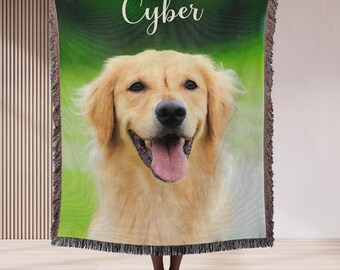 Dog Cat Picture Bedding Blanket With Text CUSTOM Photo Blanket Personalized Photo Woven Cotton Throw Customized Name Photo Blanket Memorial