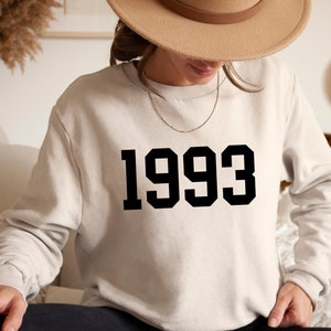 1993 Sweatshirt, 1993 College Style Number Sweater, 1993 Birthday Year Number Sweat for Women, Birthday Gift, 30th Birthday Sweatshirt