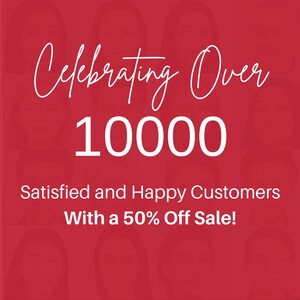 a red background with the words celebrating over 1, 000 satisfied and happy customers with