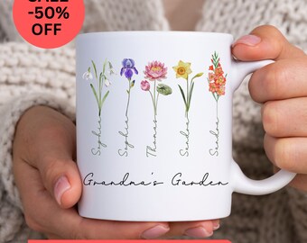 Grandma&#39;s garden mug, Month flower mug design, Gift ideas for Nana, Garden mug, Grandmas garden, Gift for grandma, Grandma Christmas Custom