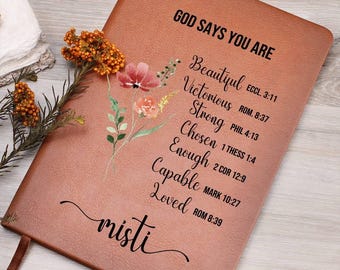 Personalized Prayer Journal For Women Custom Positive Affirmations Journal Christian Gift Religious Gift for Girls Journal God Says You Are