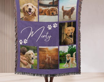 Dog Cat Picture Bedding Blanket With Text Customized Name Photo Blanket Collage Memorial Pet Face Loss Keepsake Gift Custom Personalized