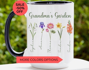 Grandma&#39;s garden mug, Month flower mug design, Gift ideas for Nana, Garden mug, Grandmas garden, Gift for grandma, Grandma Christmas Custom