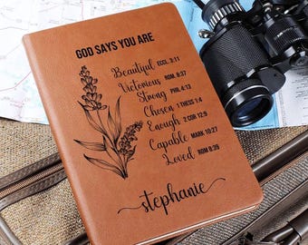 Personalized Prayer Journal Christian Gift for Women God Says I am Positive Affirmations Leather Custom Notebook Christmas Birthday