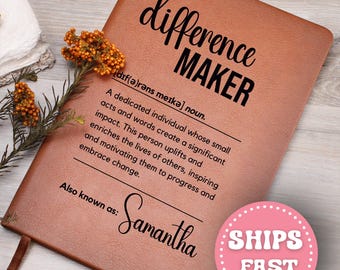 Difference Maker Journal Custom Leather Notebook Mentor Gift Employee Leader Thank You New Job Gratitude Promotion Present
