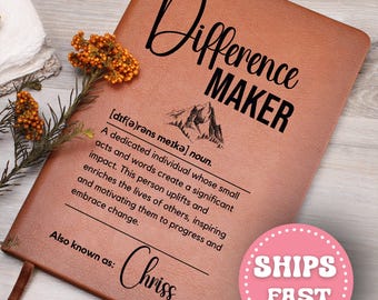 Difference Maker Journal Thank You Gift Personalized Leather Notebook Mentor Gift Employee Promotion Gratitude Leader Present