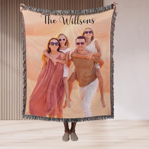Personalized Photo Blanket Photo Blanket with Text Personalized Gift Memorial Blanket Anniversary Gift Couples Gift for Her Woven Blanket